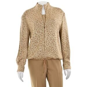ST. JOHN Sport by Marie Zip Up CARDIGAN JACKET Leopard GOLD SPARKLE Size Medium